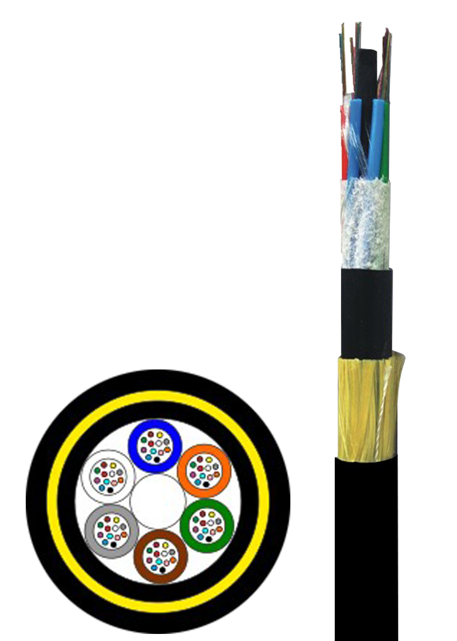 Sección y perfil de un cable_de fibra óptica con cubierta doble